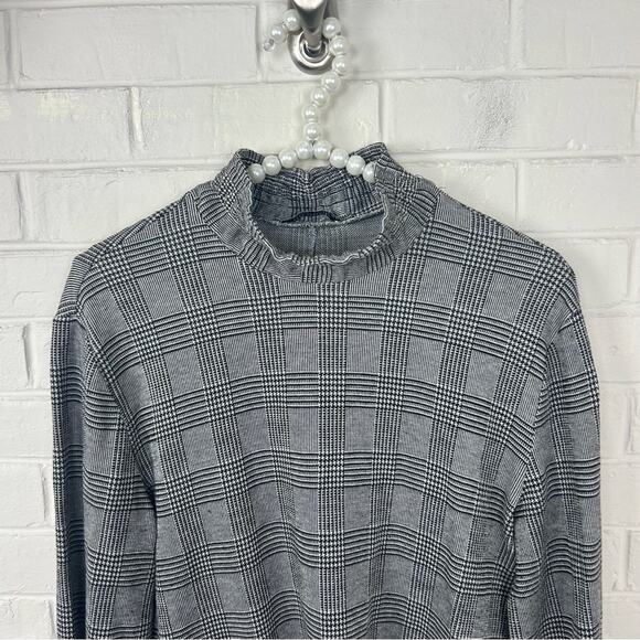 Zara Houndstooth Herringbone Knit Long Sleeve Top Size M - Picture 3 of 9